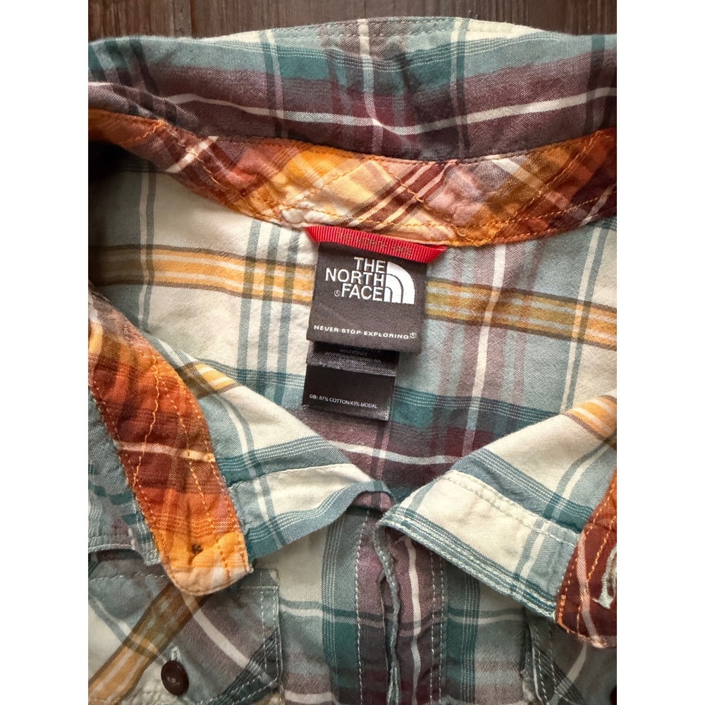 The North Face Mens XXL Plaid Button Down Shirt‎ Short Sleeve Cotton Modal Teal - Picture 2 of 5